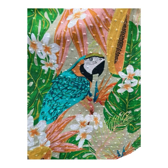 Farm Rio Helena Clip Dot Cotton Blouse Palms Parrots Print Anthropologie Sz L - Picture 5 of 12